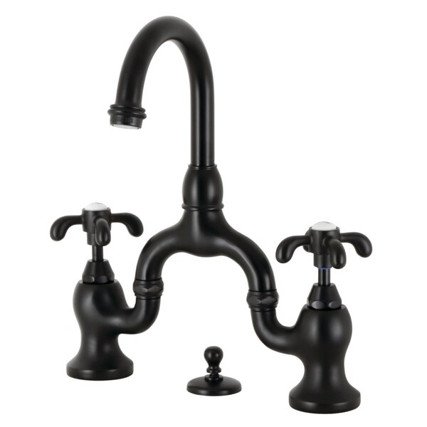 Bridge Bathroom Faucet with Brass PopUp, Matte Black